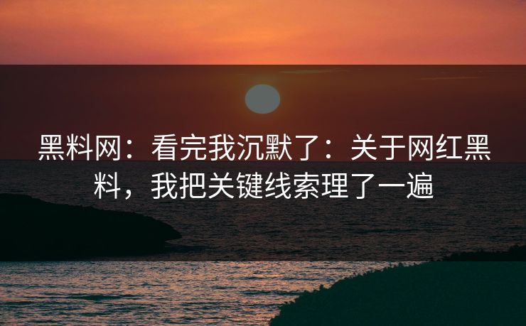 黑料网：看完我沉默了：关于网红黑料，我把关键线索理了一遍